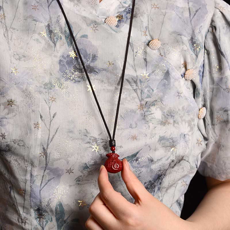 Collier porte-monnaie en cinabre, symbole du zodiaque chinois, pour le calme et la prospérité