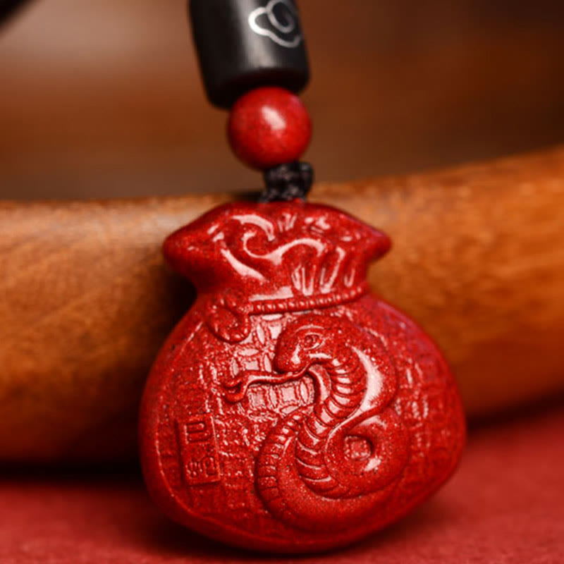 Collier porte-monnaie en cinabre, symbole du zodiaque chinois, pour le calme et la prospérité