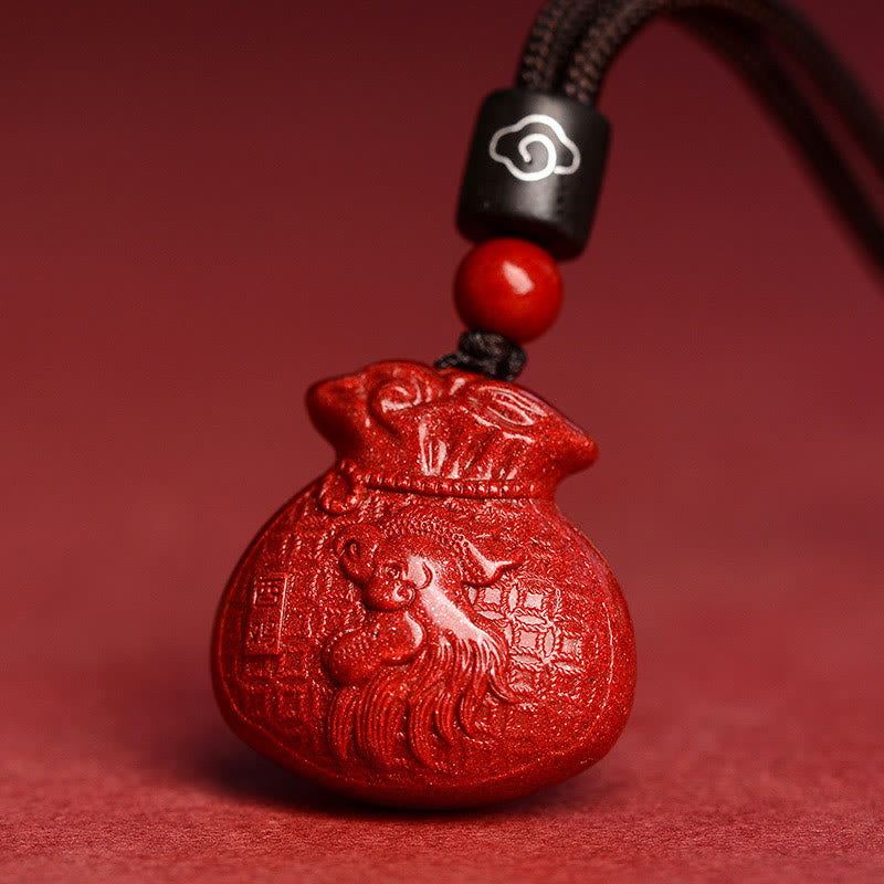 Collier porte-monnaie en cinabre, symbole du zodiaque chinois, pour le calme et la prospérité