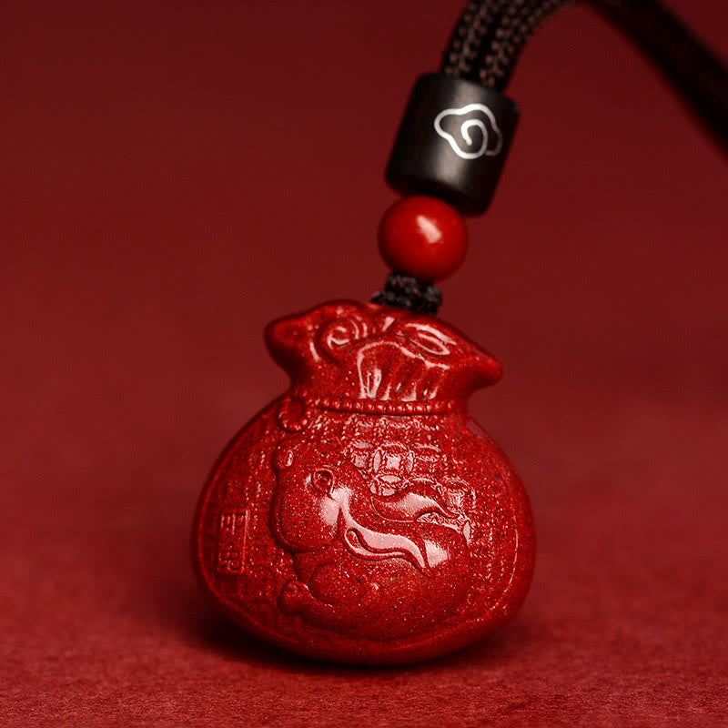 Collier porte-monnaie en cinabre, symbole du zodiaque chinois, pour le calme et la prospérité
