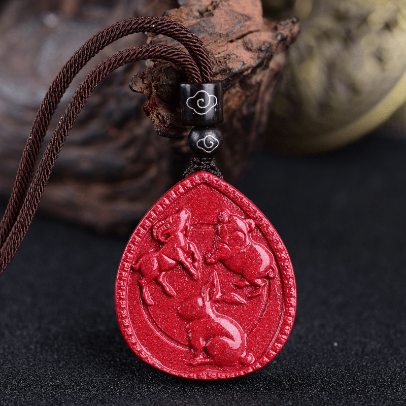 Collier du zodiaque chinois en cinabre avec pendentif de bénédiction