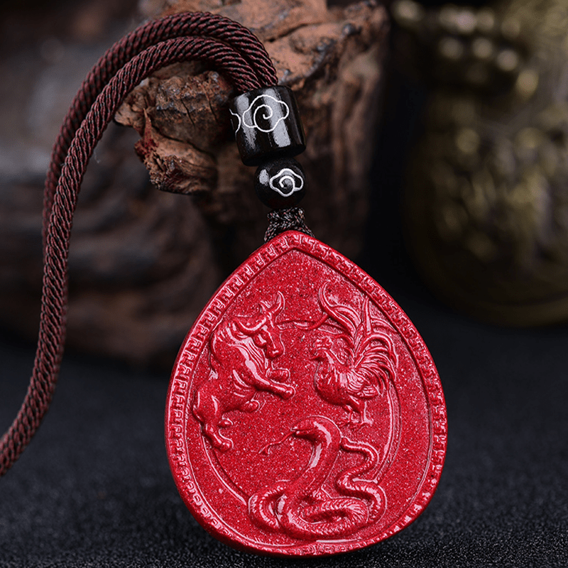 Collier du zodiaque chinois en cinabre avec pendentif de bénédiction