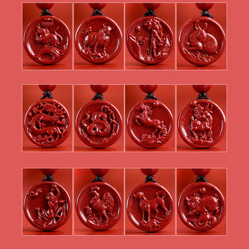 Collier du zodiaque chinois en cinabre pour le calme et l'équilibre