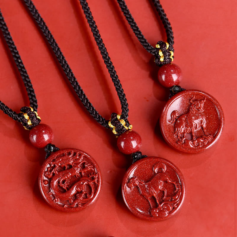Collier du zodiaque chinois en cinabre pour le calme et l'équilibre