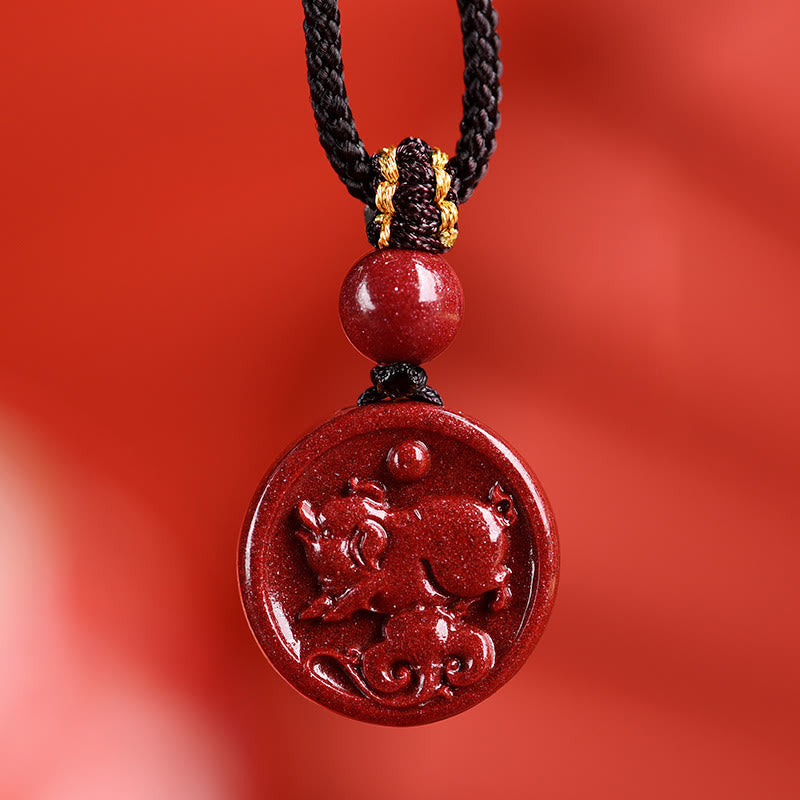 Collier du zodiaque chinois en cinabre pour le calme et l'équilibre