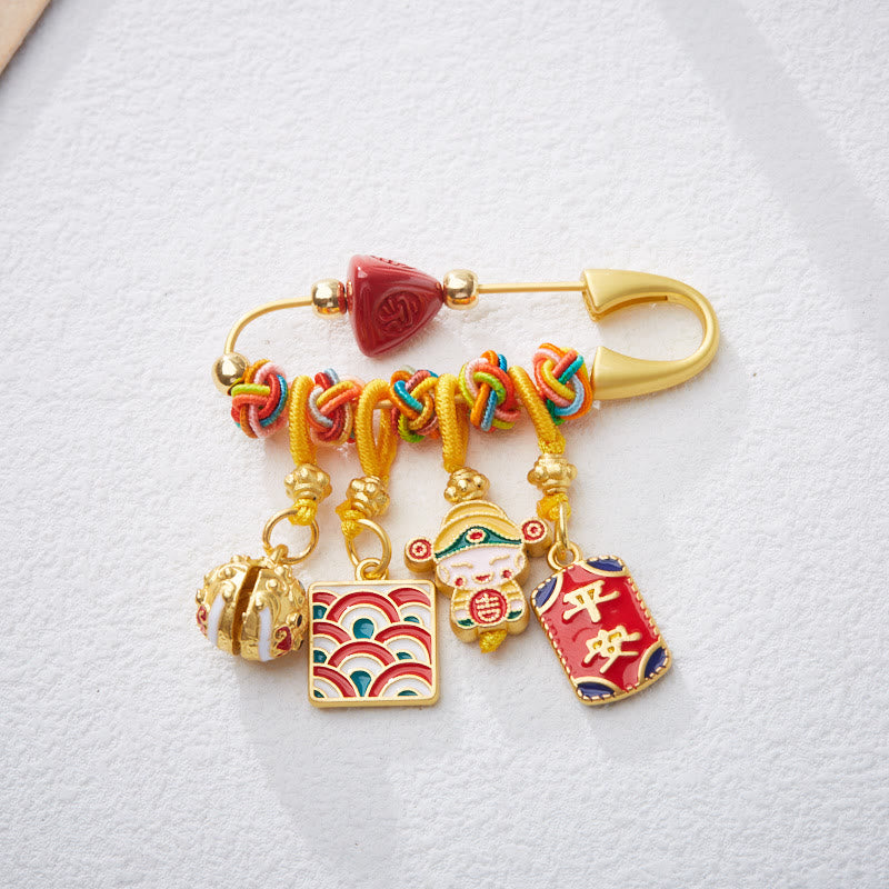 Broche Caishen en cuivre cinabre avec le personnage Fu pour la richesse et la protection