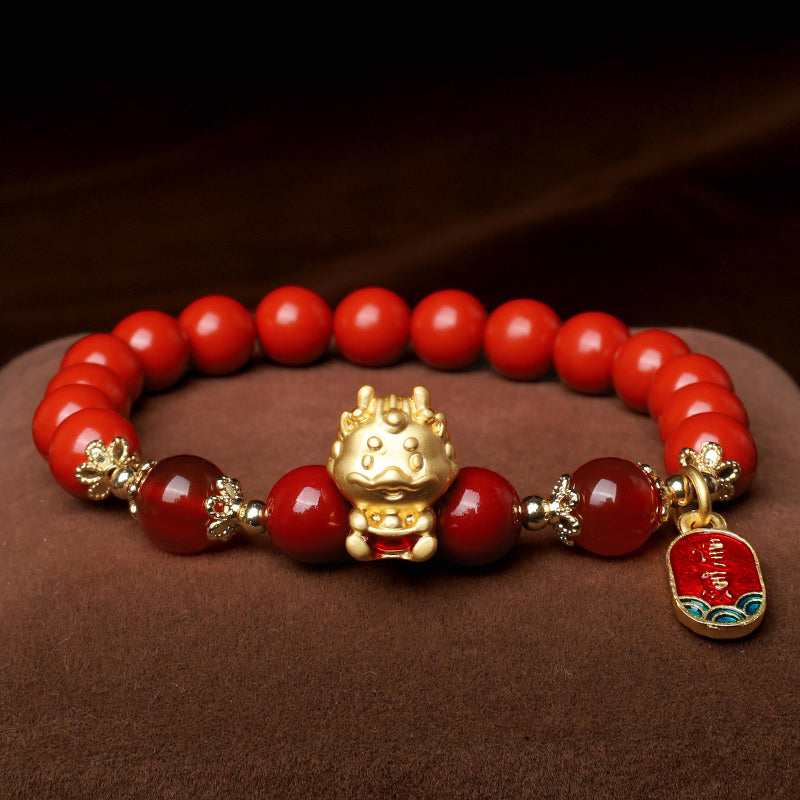 Bracelet Dragon Cinabre pour la Protection et la Prospérité Perles de 8 mm