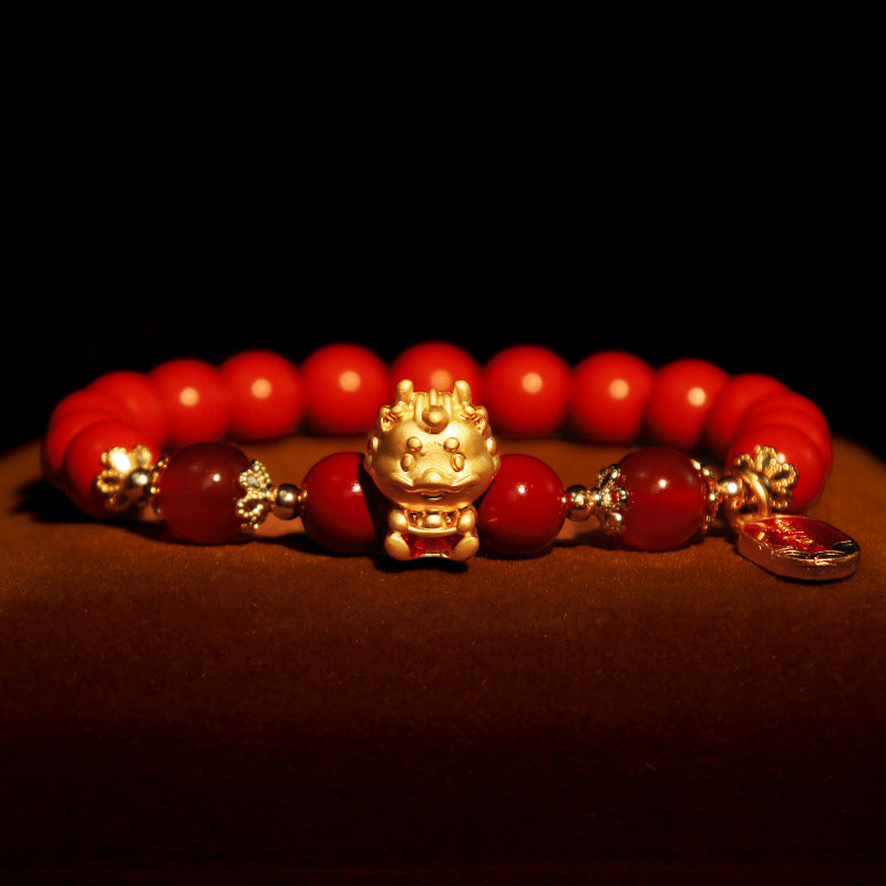 Bracelet Dragon Cinabre pour la Protection et la Prospérité Perles de 8 mm