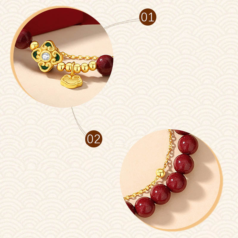 Bracelet chaîne trèfle à quatre feuilles en cinabre en argent 925