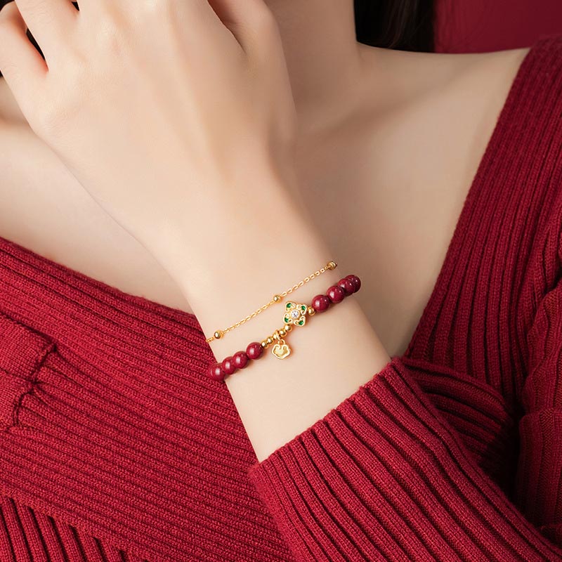 Bracelet chaîne trèfle à quatre feuilles en cinabre en argent 925