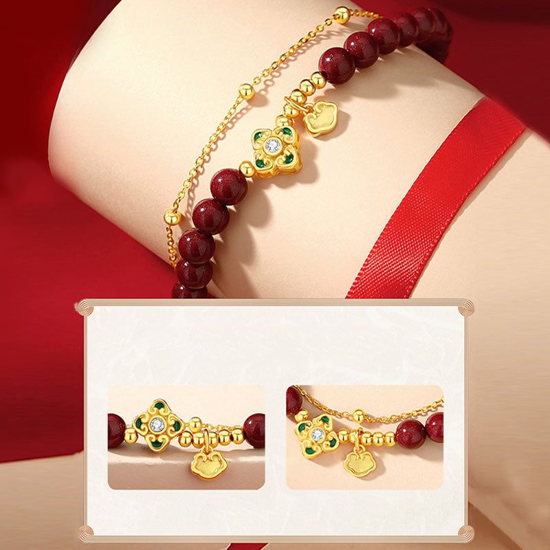 Bracelet chaîne trèfle à quatre feuilles en cinabre en argent 925