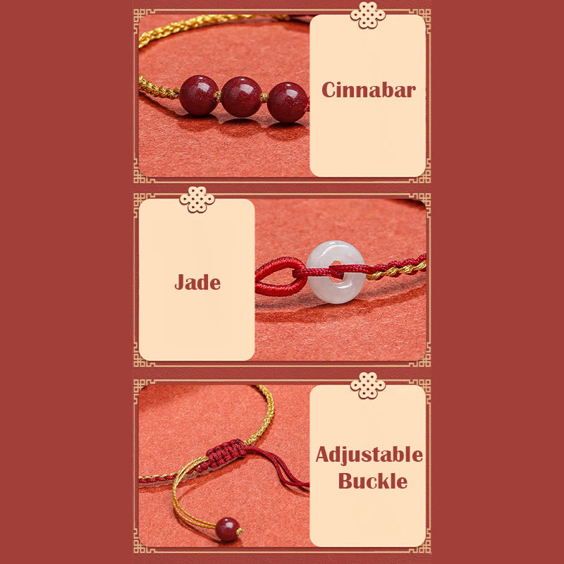 Bracelet en jade cinabre avec boucle de paix pour le calme et la bénédiction