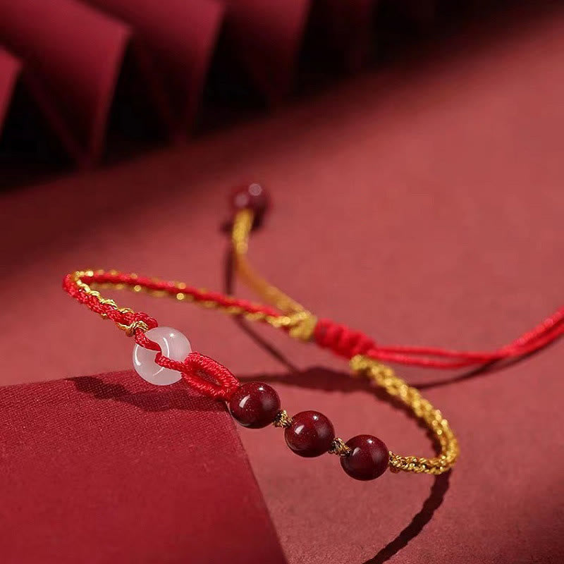Bracelet en jade cinabre avec boucle de paix pour le calme et la bénédiction