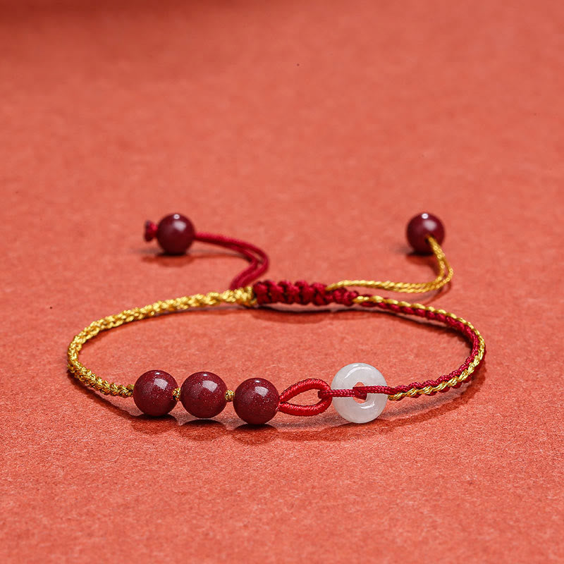 Bracelet en jade cinabre avec boucle de paix pour le calme et la bénédiction