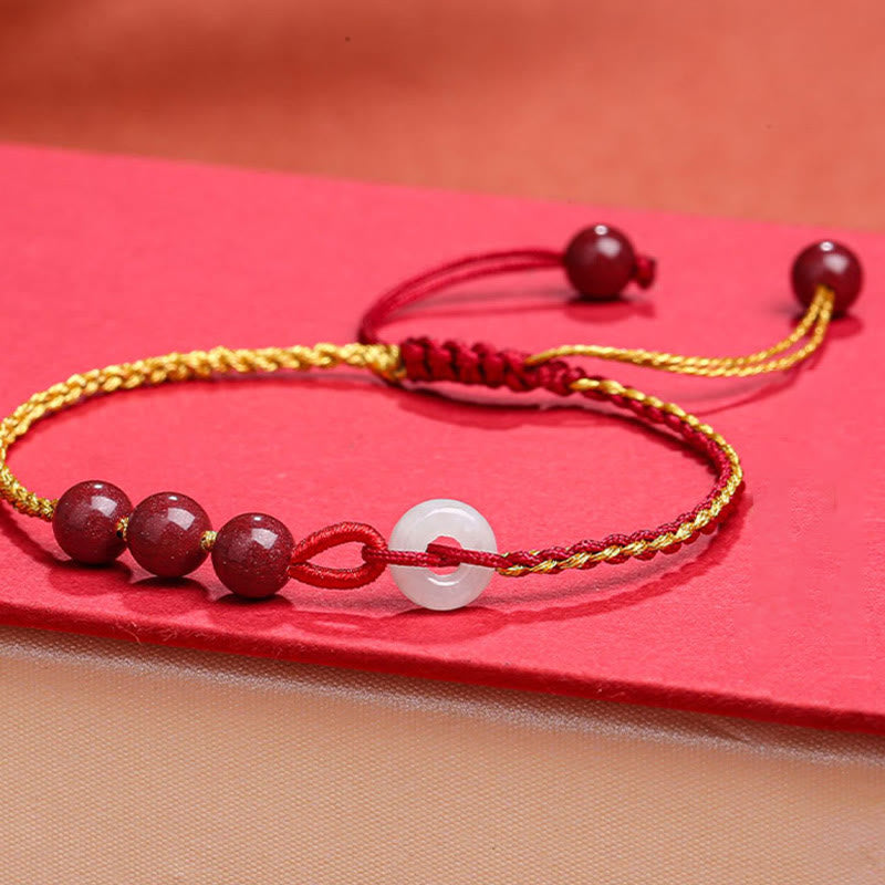 Bracelet en jade cinabre avec boucle de paix pour le calme et la bénédiction