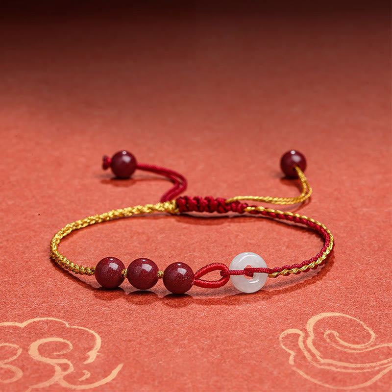 Bracelet en jade cinabre avec boucle de paix pour le calme et la bénédiction