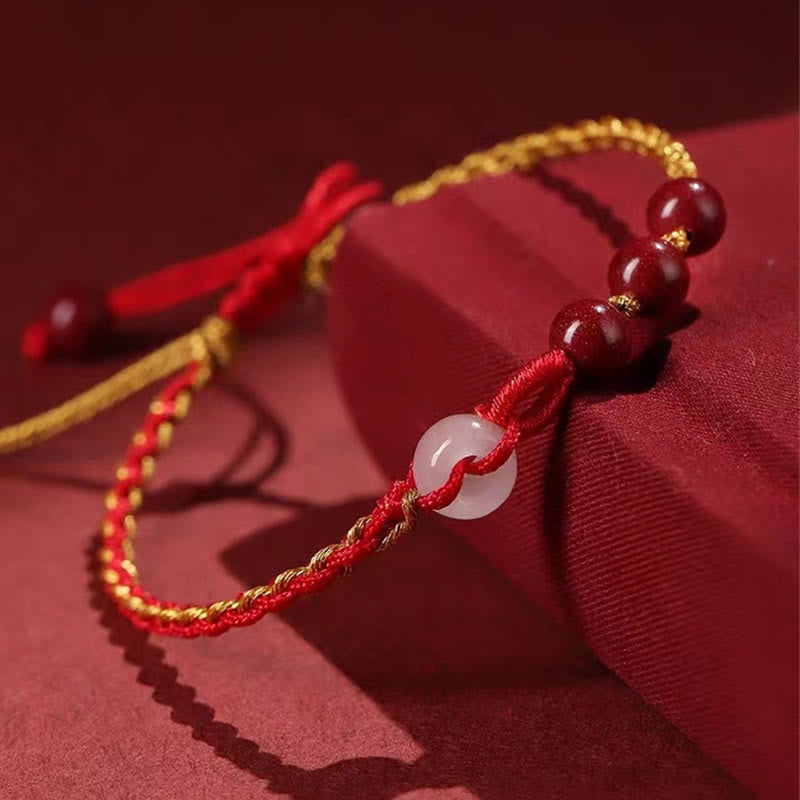 Bracelet en jade cinabre avec boucle de paix pour le calme et la bénédiction