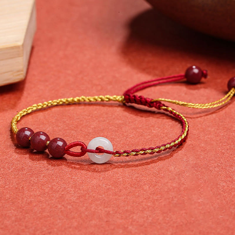 Bracelet en jade cinabre avec boucle de paix pour le calme et la bénédiction
