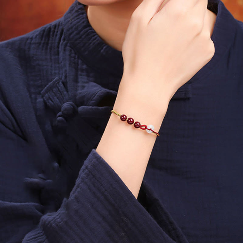 Bracelet en jade cinabre avec boucle de paix pour le calme et la bénédiction