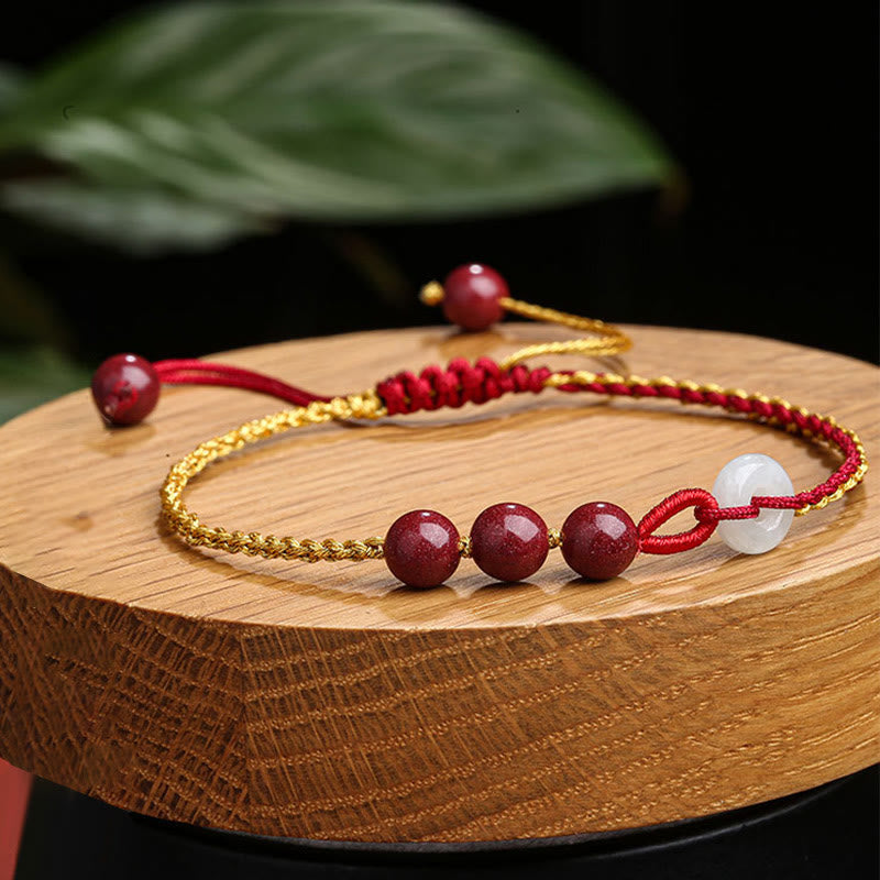 Bracelet en jade cinabre avec boucle de paix pour le calme et la bénédiction