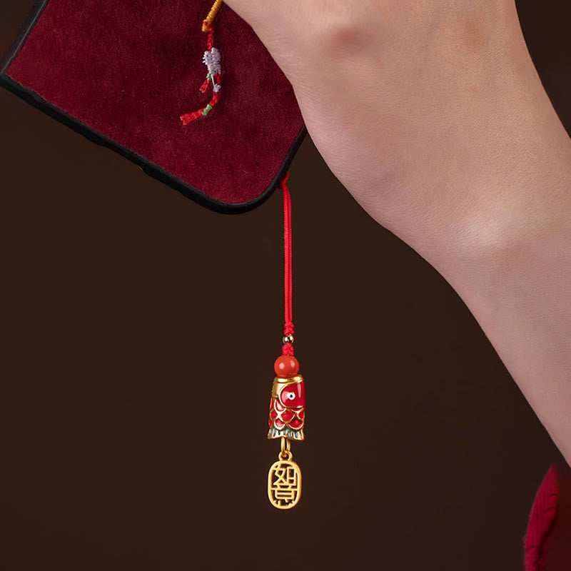 Pendentif poisson koï cinabre à suspendre au téléphone pour la richesse et la chance