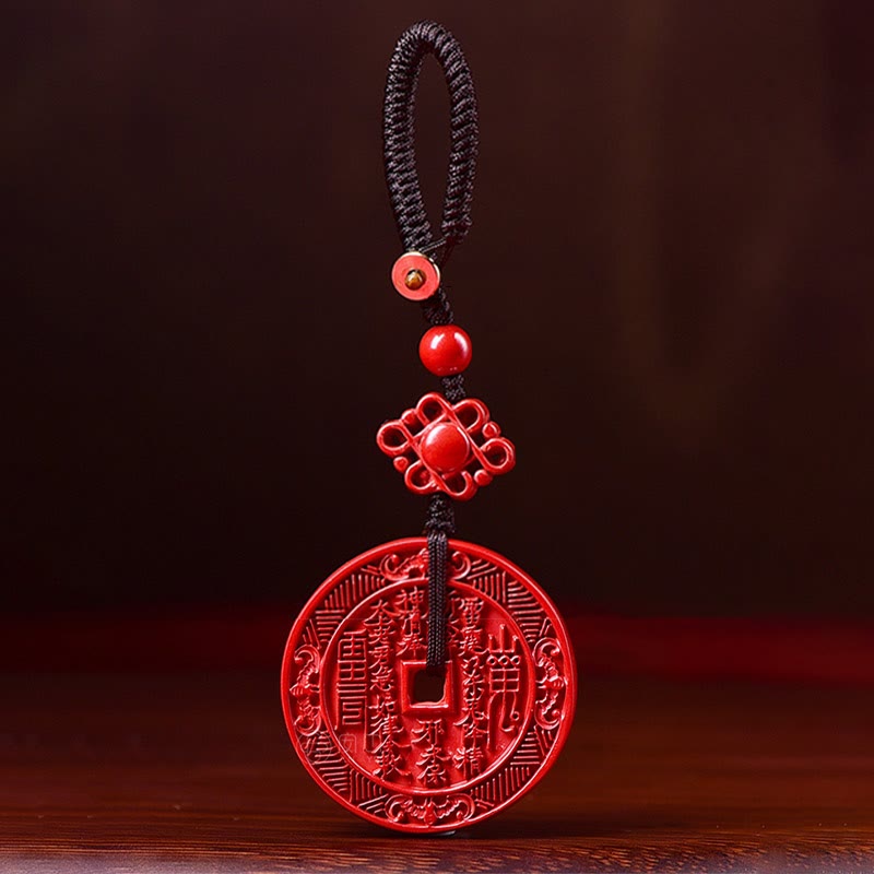 Collier en cinabre avec pendentif Fantômes des montagnes et Bagua Blessings