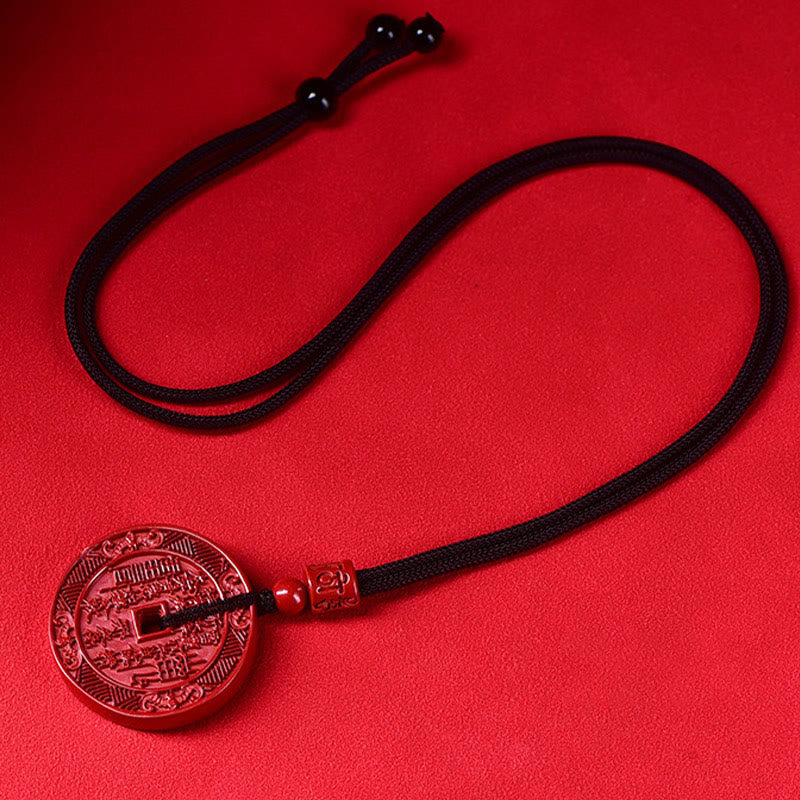 Collier en cinabre avec pendentif Fantômes des montagnes et Bagua Blessings
