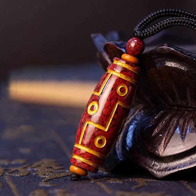 Collier pendentif en perles dzi à neuf yeux en cinabre pour la protection spirituelle