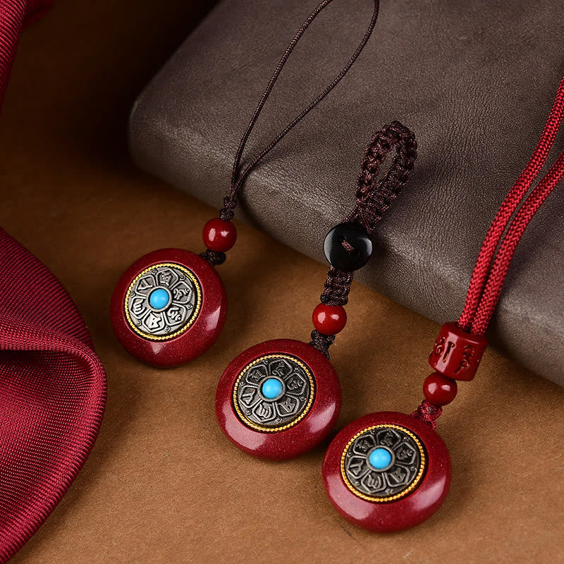 Collier pendentif Om Mani Padme Hum en cinabre 24 mm Bénédiction