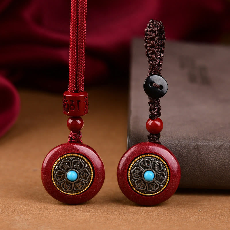 Collier pendentif Om Mani Padme Hum en cinabre 24 mm Bénédiction