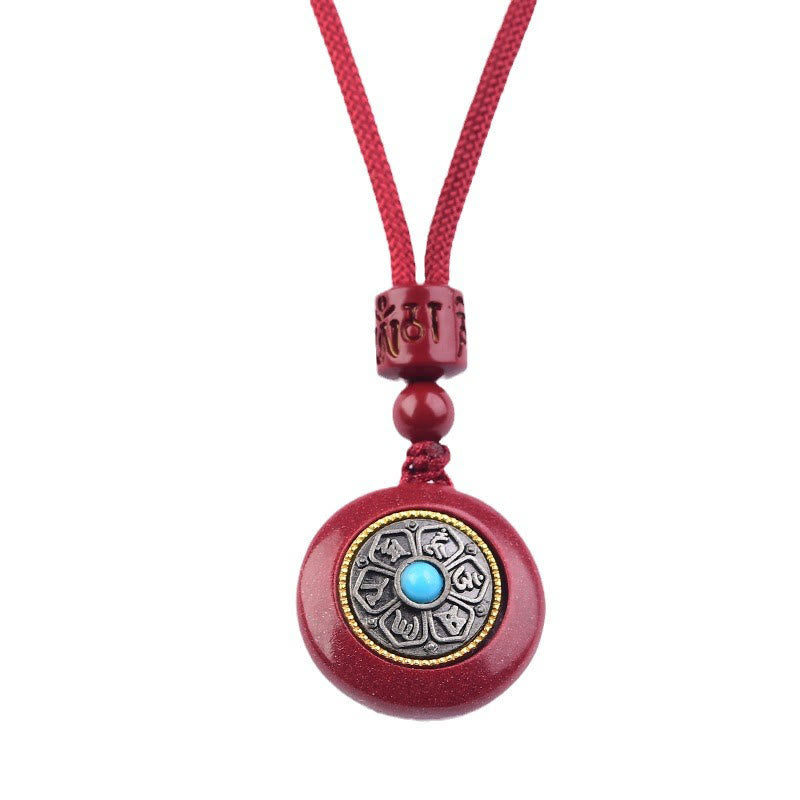 Collier pendentif Om Mani Padme Hum en cinabre 24 mm Bénédiction