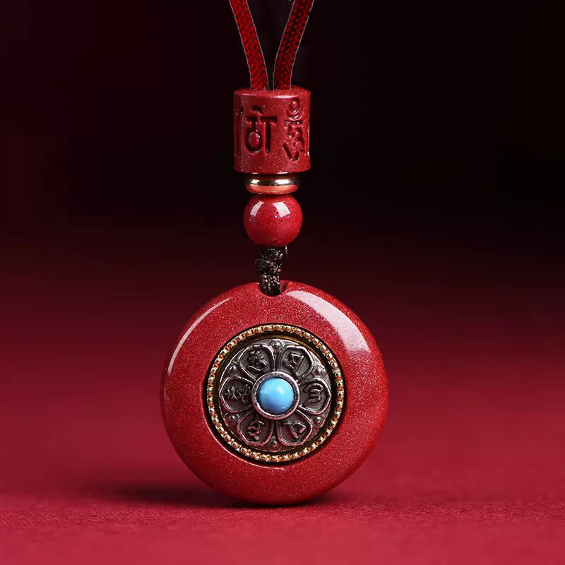 Collier pendentif Om Mani Padme Hum en cinabre 24 mm Bénédiction