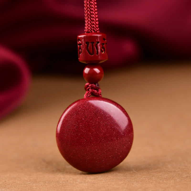 Collier pendentif Om Mani Padme Hum en cinabre 24 mm Bénédiction