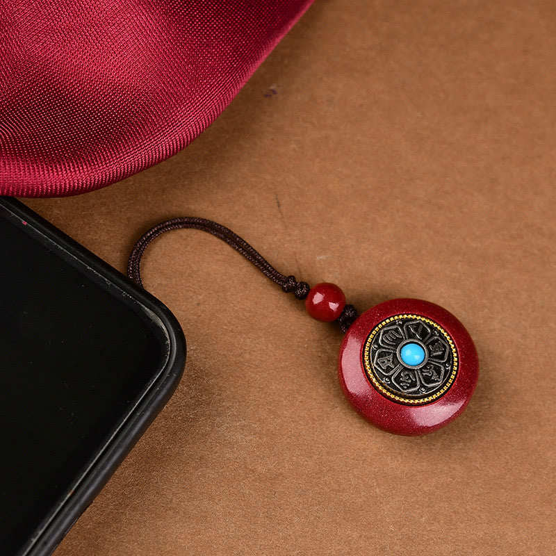 Collier pendentif Om Mani Padme Hum en cinabre 24 mm Bénédiction