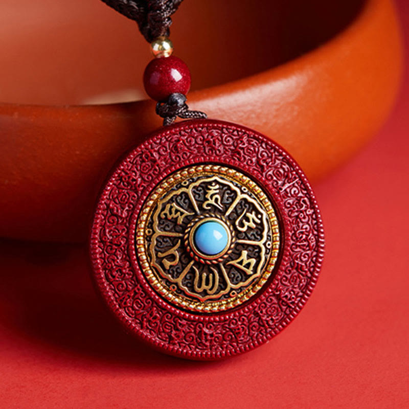 Collier cinabre Om Mani Padme Hum avec pendentif Yin Yang
