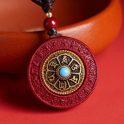 Collier cinabre Om Mani Padme Hum avec pendentif Yin Yang