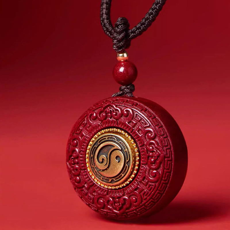 Collier cinabre Om Mani Padme Hum avec pendentif Yin Yang