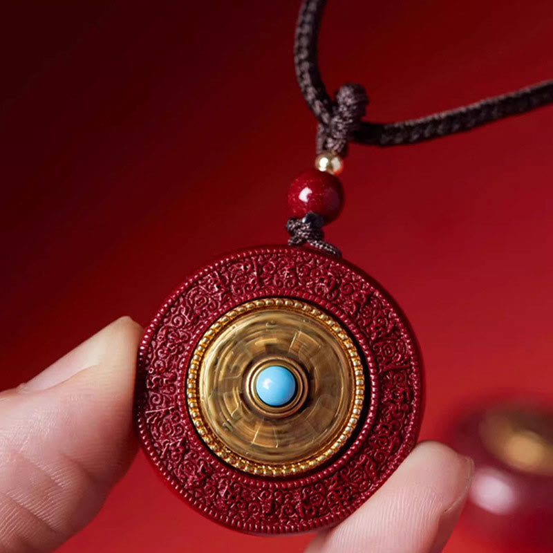Collier cinabre Om Mani Padme Hum avec pendentif Yin Yang
