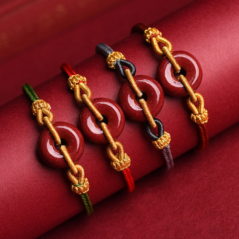 Bracelet en corde tressée avec boucle de paix en cinabre pour la protection