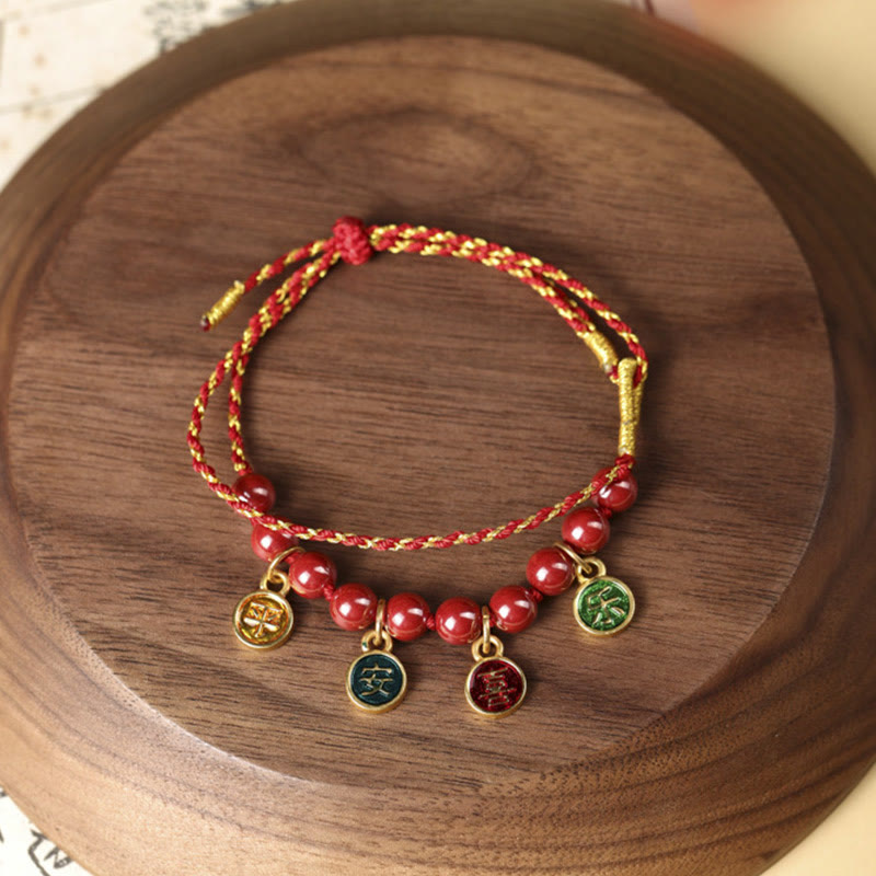 Bracelet de bénédiction réglable en fil rouge Cinabre Paix et Joie