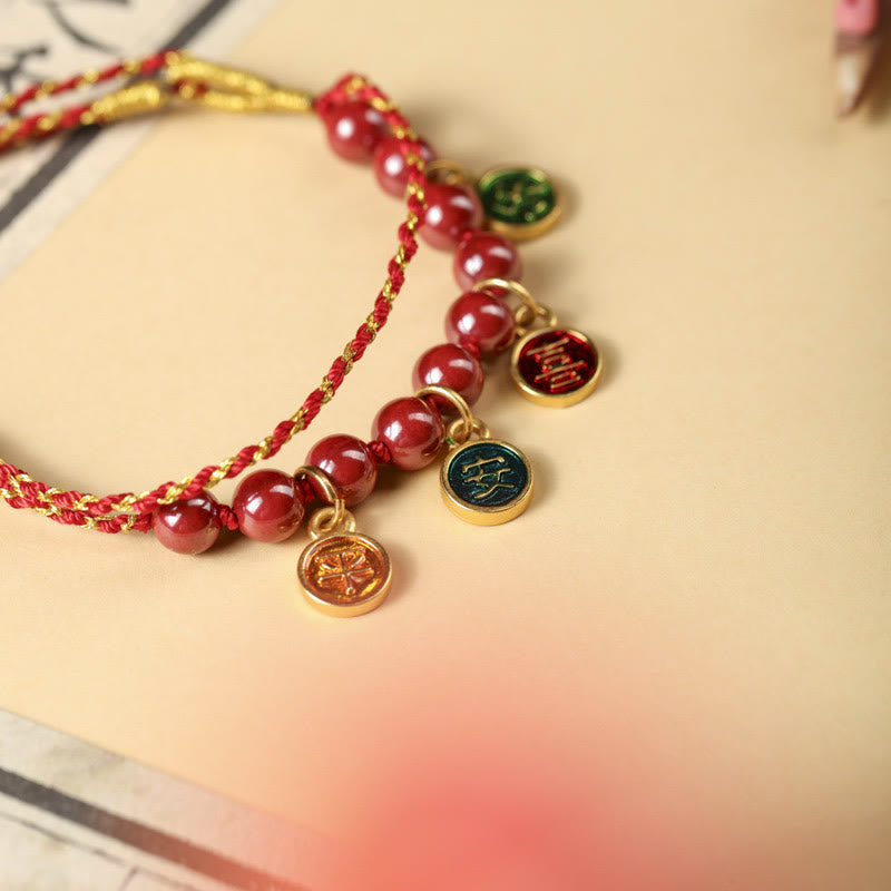 Bracelet de bénédiction réglable en fil rouge Cinabre Paix et Joie