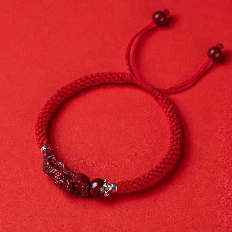 Bracelet tressé Pixiu en cinabre pour la richesse et la chance | Fabriqué à la main