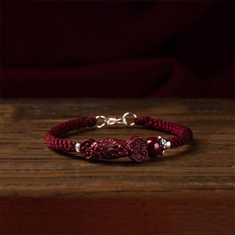 Bracelet tressé Pixiu en cinabre pour la richesse et la chance | Fabriqué à la main