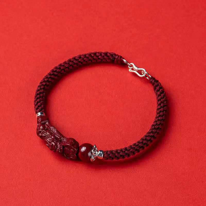 Bracelet tressé Pixiu en cinabre pour la richesse et la chance | Fabriqué à la main