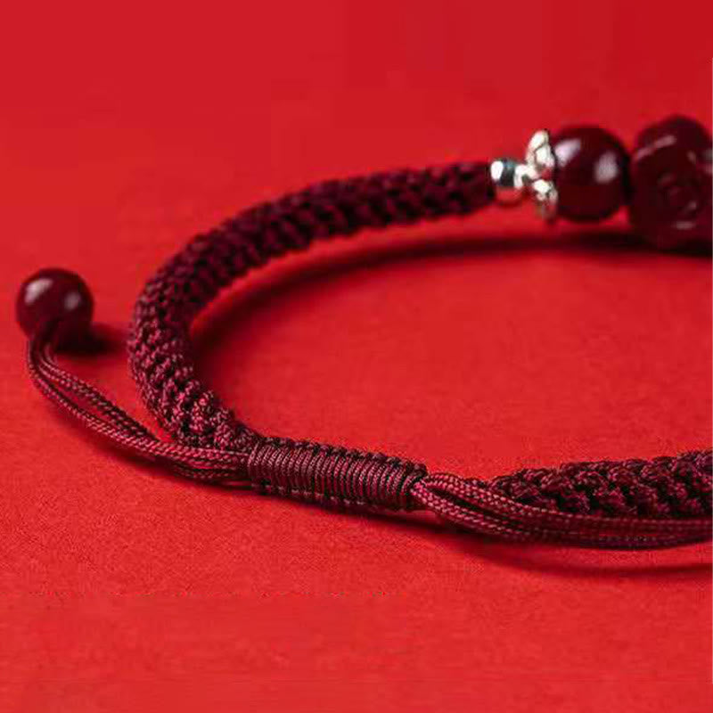 Bracelet tressé Pixiu en cinabre pour la richesse et la chance | Fabriqué à la main