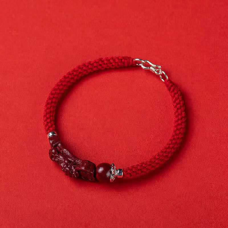 Bracelet tressé Pixiu en cinabre pour la richesse et la chance | Fabriqué à la main