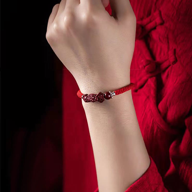 Bracelet tressé Pixiu en cinabre pour la richesse et la chance | Fabriqué à la main