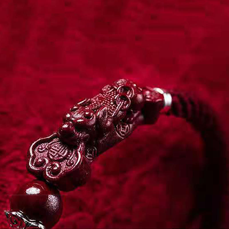 Bracelet tressé Pixiu en cinabre pour la richesse et la chance | Fabriqué à la main