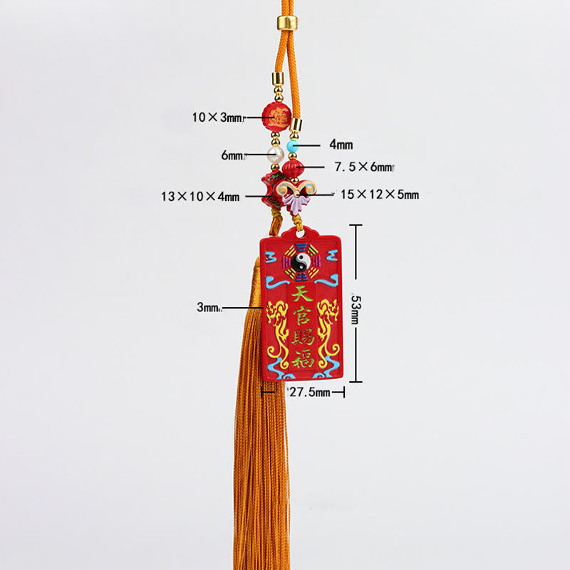 Suspension de voiture Yin Yang en cinabre avec symboles Bagua et Fu
