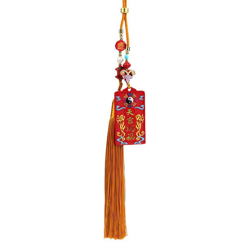 Suspension de voiture Yin Yang en cinabre avec symboles Bagua et Fu